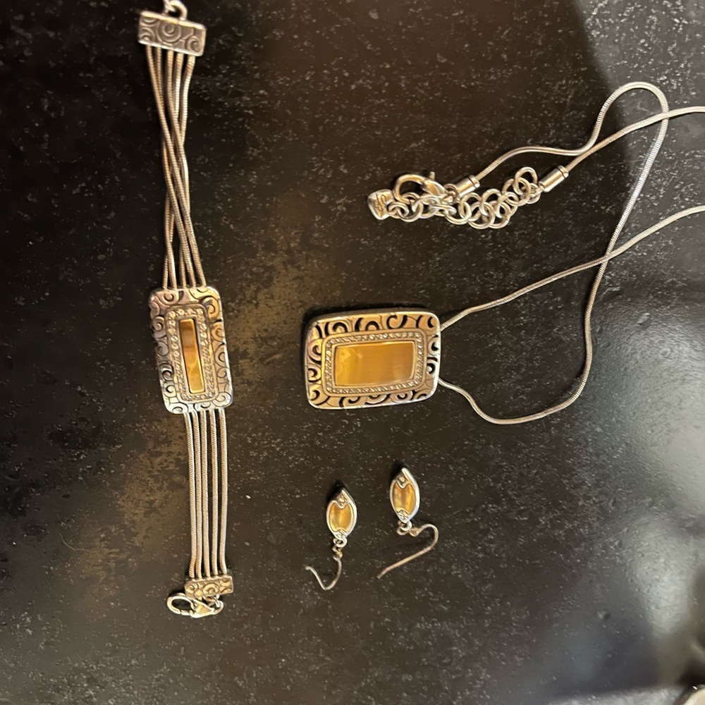 Brighton Elegant Silver and Amber Jewelry Set